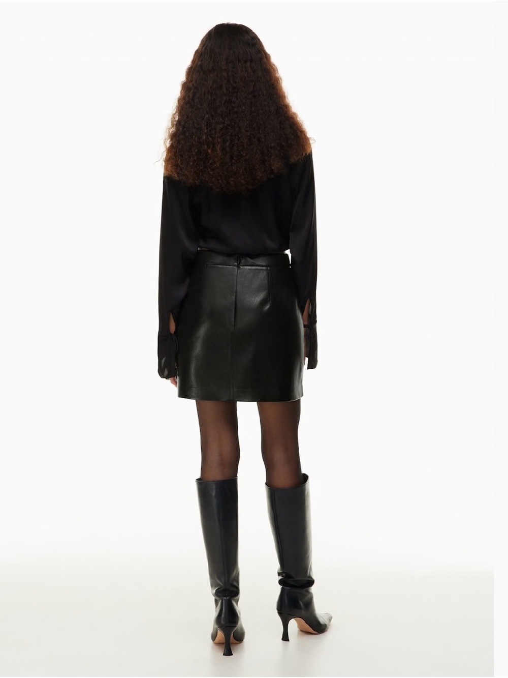 Wilfred Patio Mini Skirt Black Leather Mini Skirt with Subtle Front Slit - Picture 2 of 7